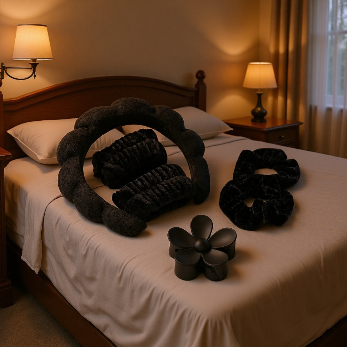 Set de 6 piezas: diadema nube, muñequeras y pinzas florales para el cabello