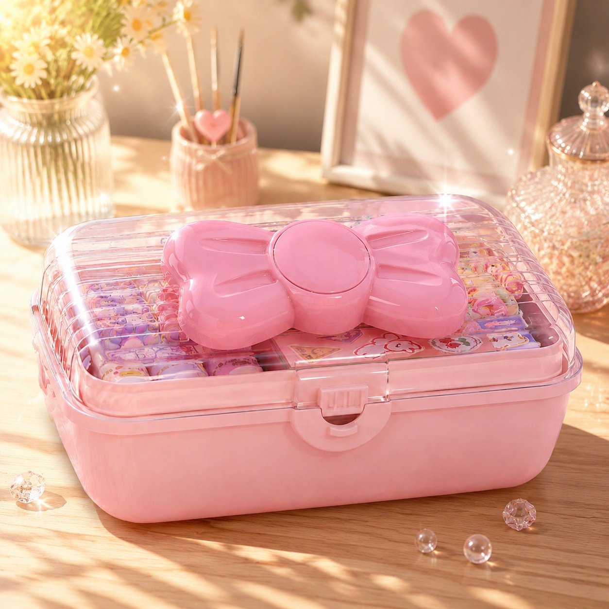 Neatly organized hairpins in clear storage box