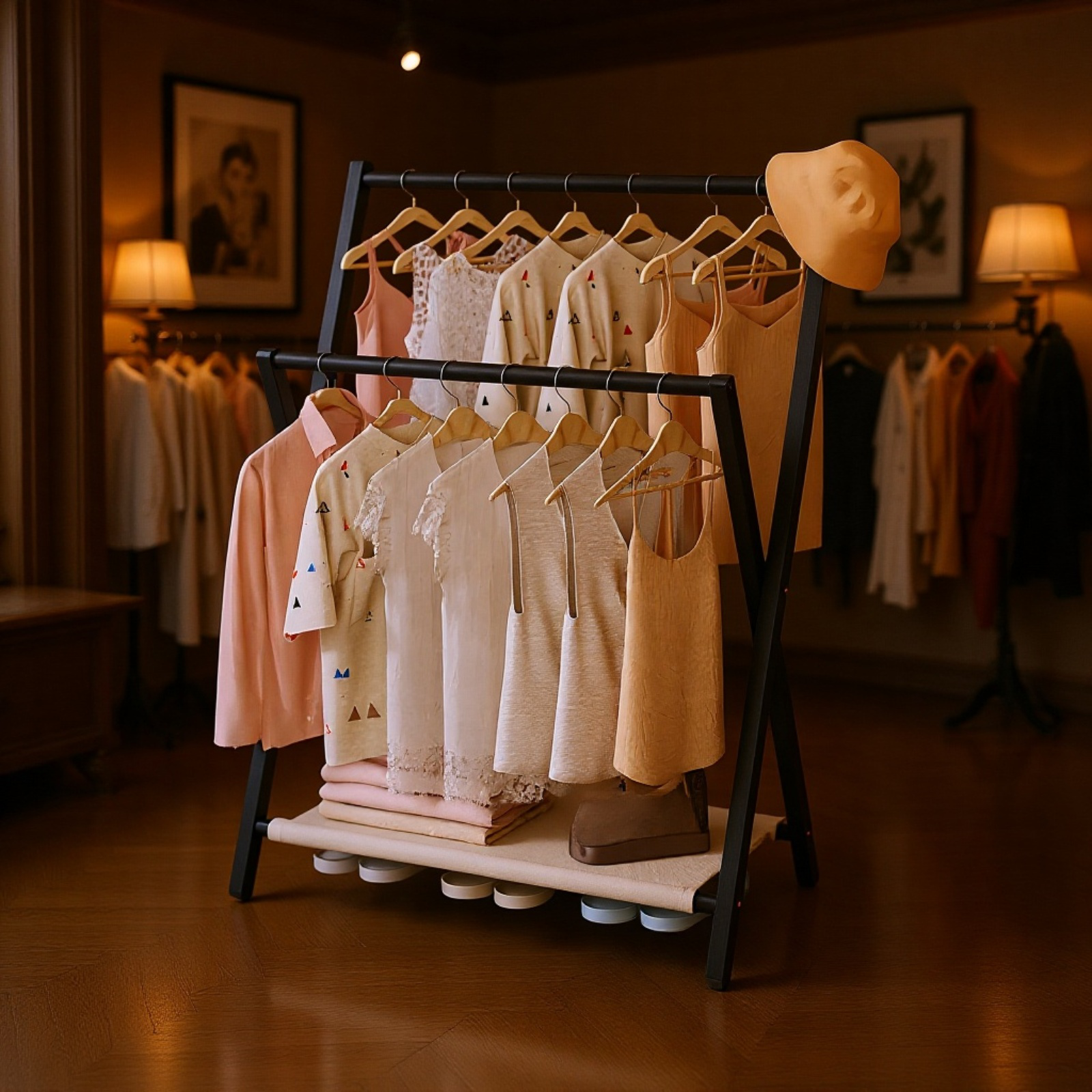 竹制折叠室内衣帽架 晾衣架  シンプル オシャレ 简易衣架 天然材质 无异味 方便收纳 一人暮らし 新生活応援