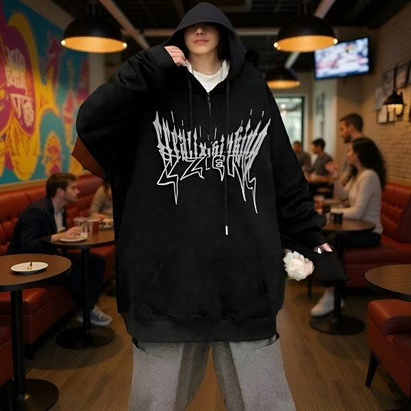 メンズフード付きスウェットシャツ春と秋ゆったりトレンドブランドスウェットシャツレタープリント万能ジャケット2024プラスベルベットスウェットシャツ