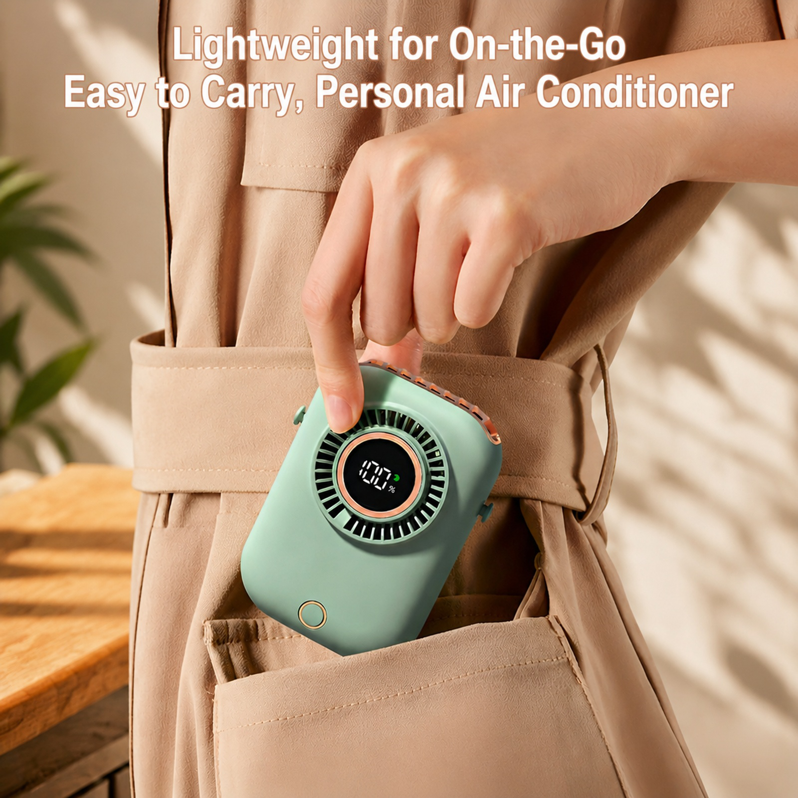Portable Mini Neck Fan with Smart Digital Display, Lighting & 5 Adjustable Speeds