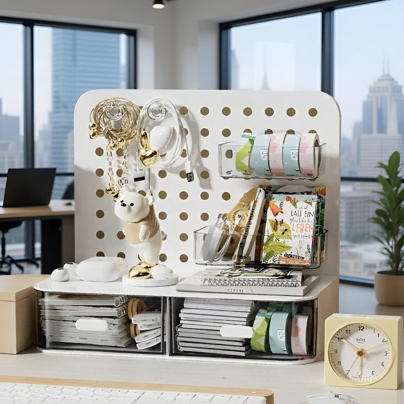 Escritorio estante de almacenamiento vertical tablero de agujeros estilo crema dormitorio hogar mesa