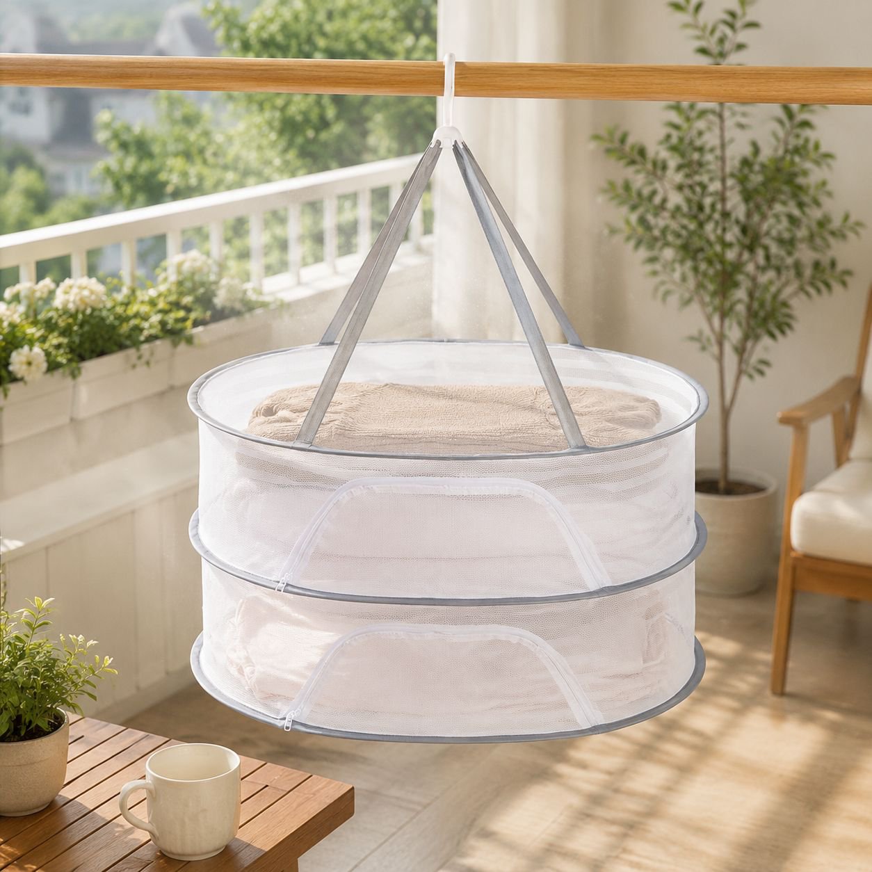 Windproof Zippered Laundry Drying Net Basket