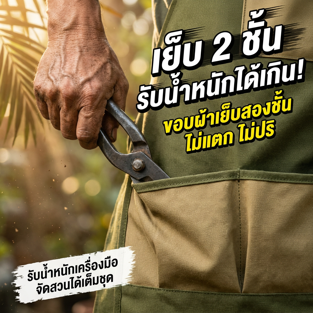 ผ้ากันเปื้อนทำสวนอเนกประสงค์ ผ้าอ็อกซ์ฟอร์ด มีกระเป๋าหลายช่อง ขยายยาว ปกป้องขา