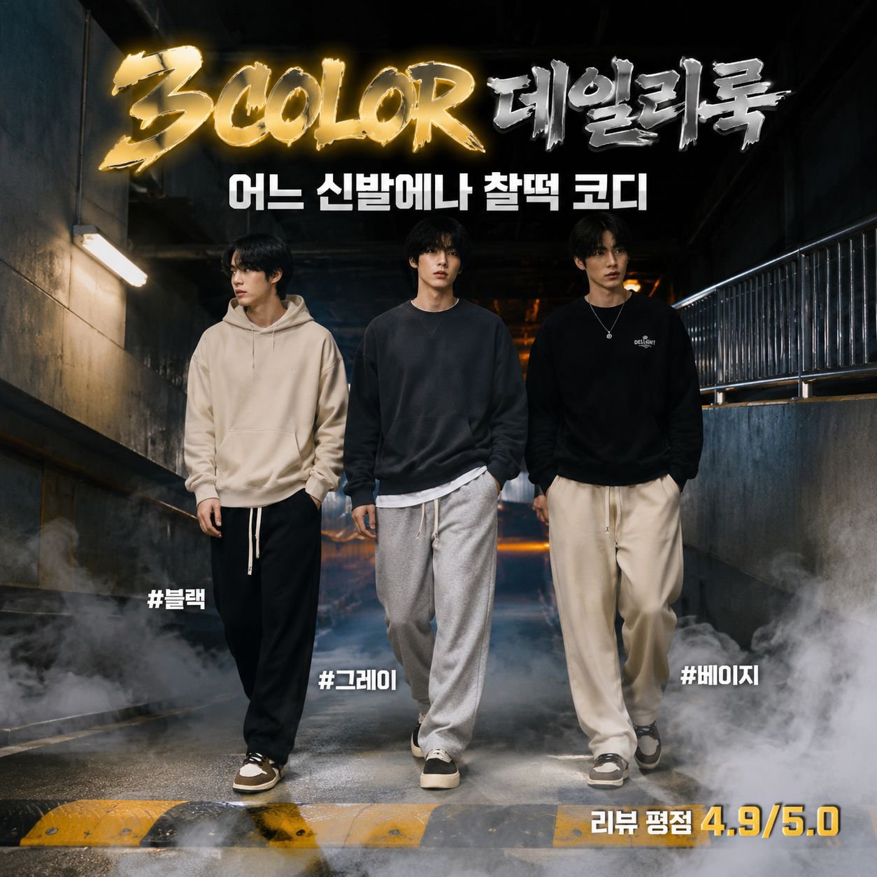남성용 루즈핏 스트레이트 밴딩 스포츠 캐주얼 팬츠