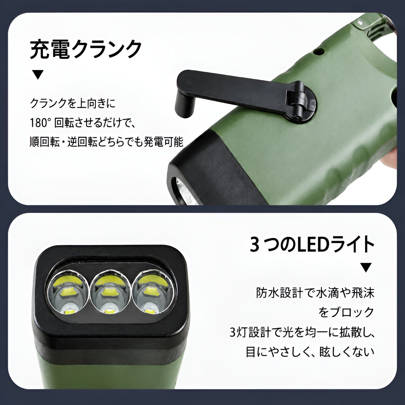 JMY - 地震対策充電式ソーラー手回し懐中電灯、多機能キャンプ用緊急ライト、アウトドア照明