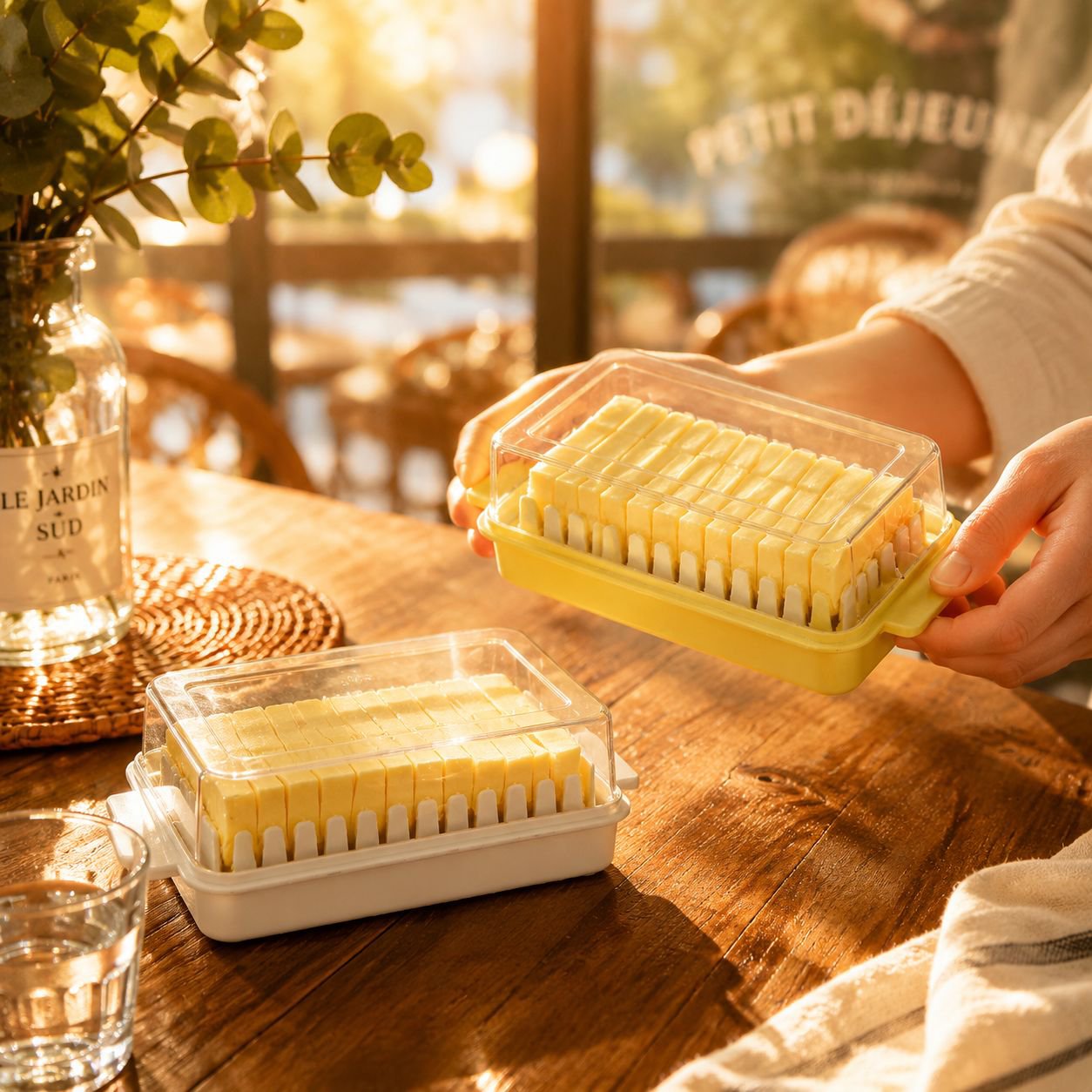 Caja japonesa para almacenar y cortar queso y mantequilla con tapa
