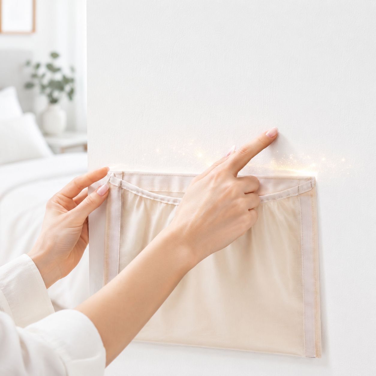 Sac à sous-vêtements en maille suspendu derrière la porte