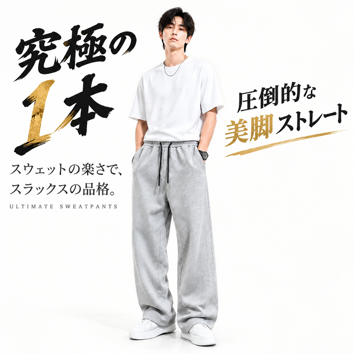 秋冬向けゆったりストレートレッグスウェットパンツ