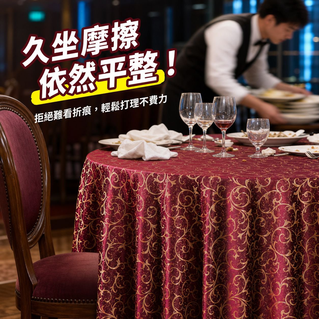 酒店餐桌加厚大圓桌布 抗皺耐磨鉤花設計