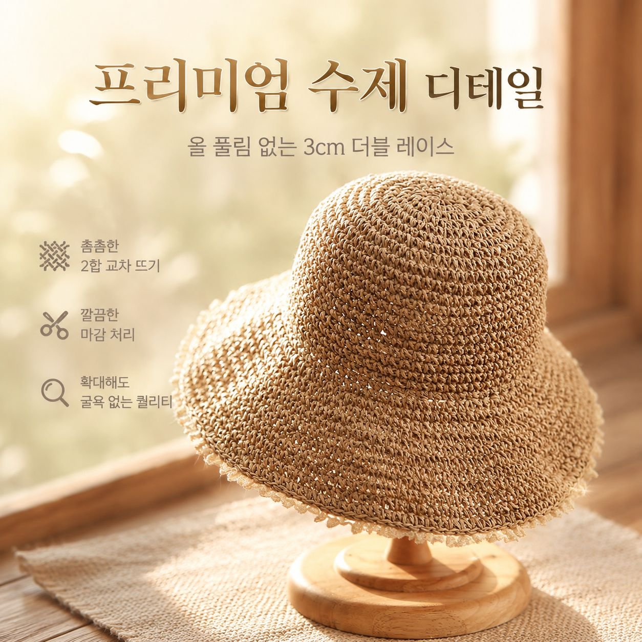 여름 한국판 레이스 짜임 차양 버킷햇