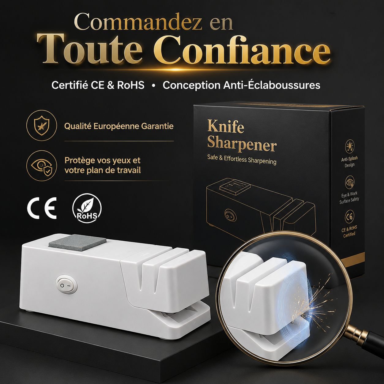 Affûteur électrique automatique pour couteaux et ciseaux de cuisine, usage domestique