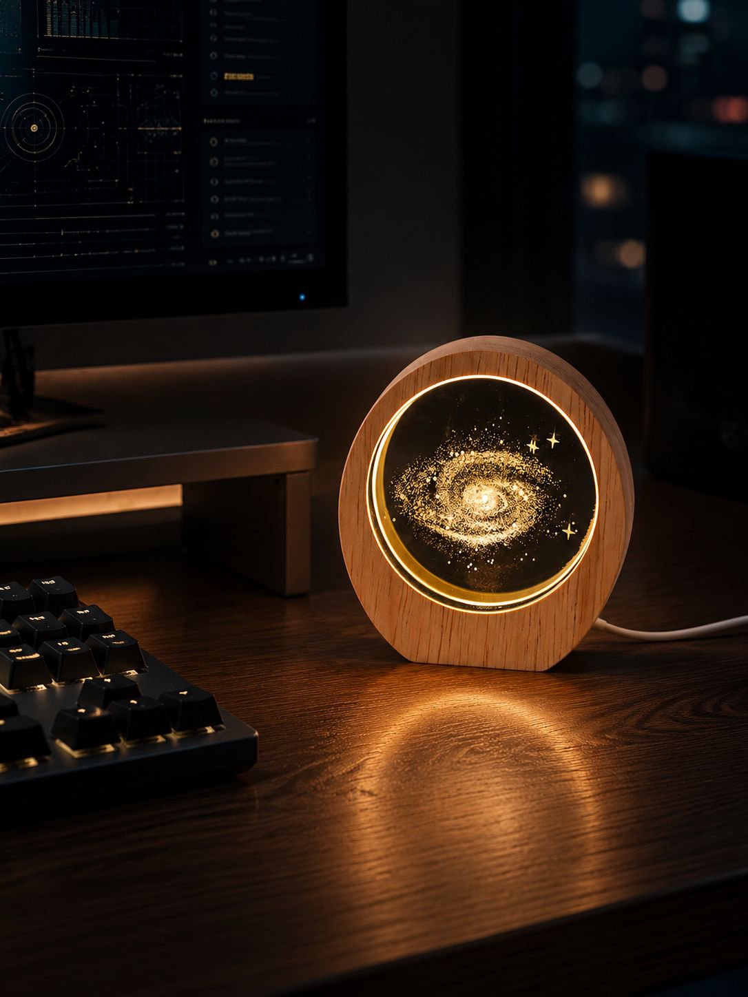 Internal Carved Crystal Planet Night Light Decoration
