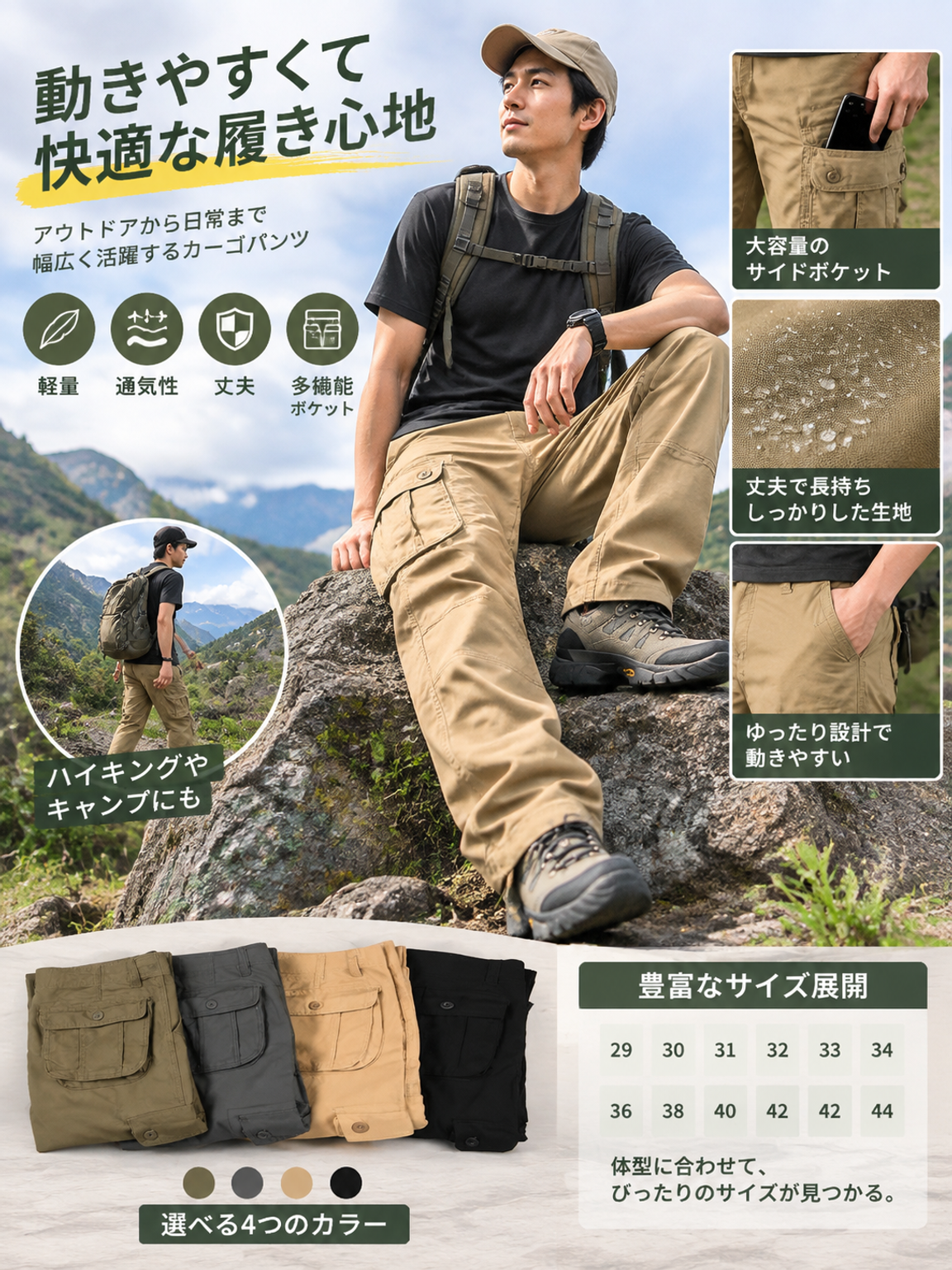 複数のポケットを備えた新しいスタイルのメンズ作業ズボン。カジュアルでゆったりとしたフィット感で、仕事に最適です。