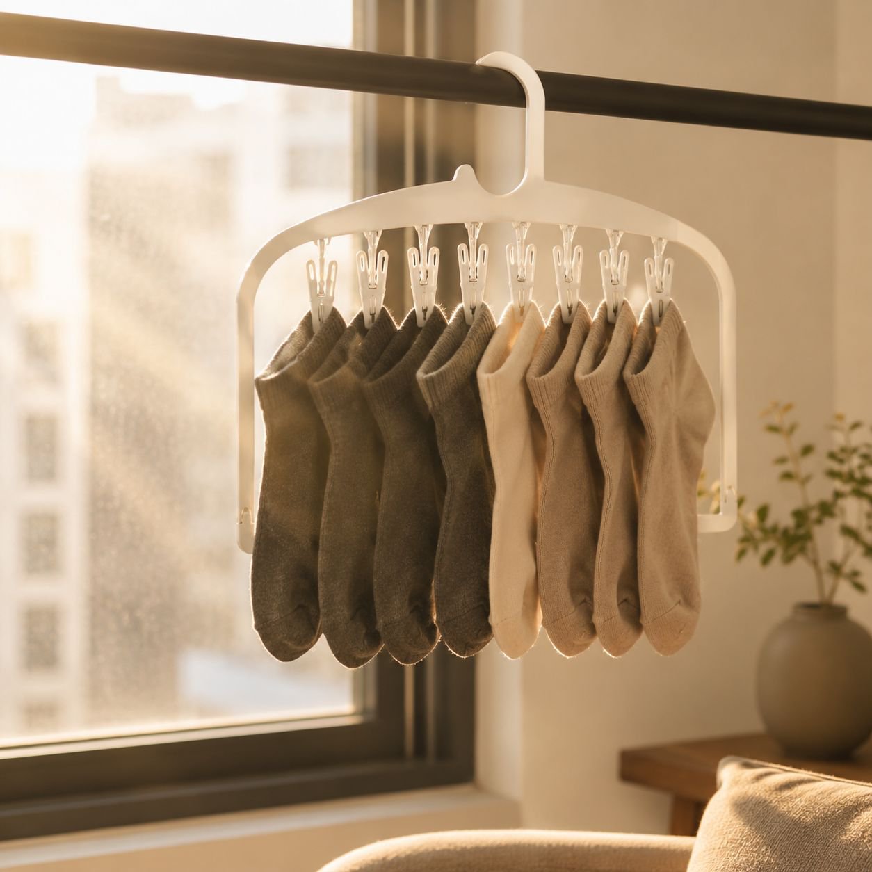 Praktischer Handtuchhalter am Kleiderbügel aus Kunststoff
