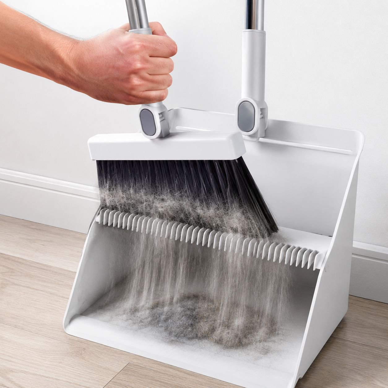 3-in-1-Besen-Set mit weichen Borsten, Kehrschaufel und Fusselentferner, Reinigung von Tierhaaren