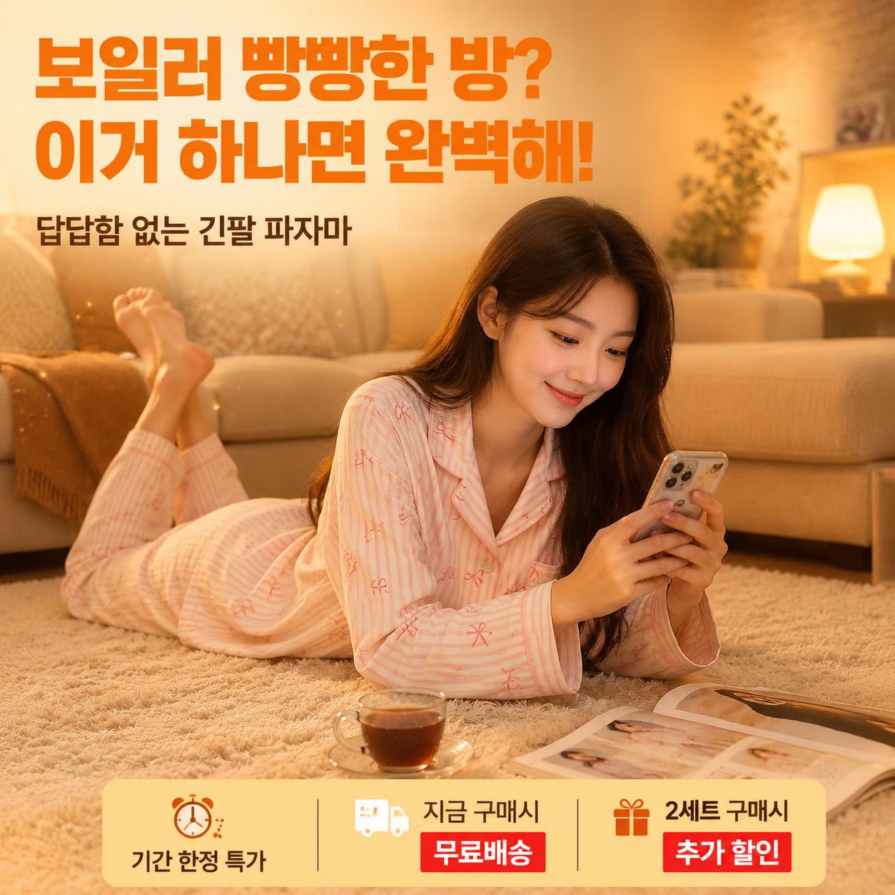 고급스러운 긴소매 잠옷 세트