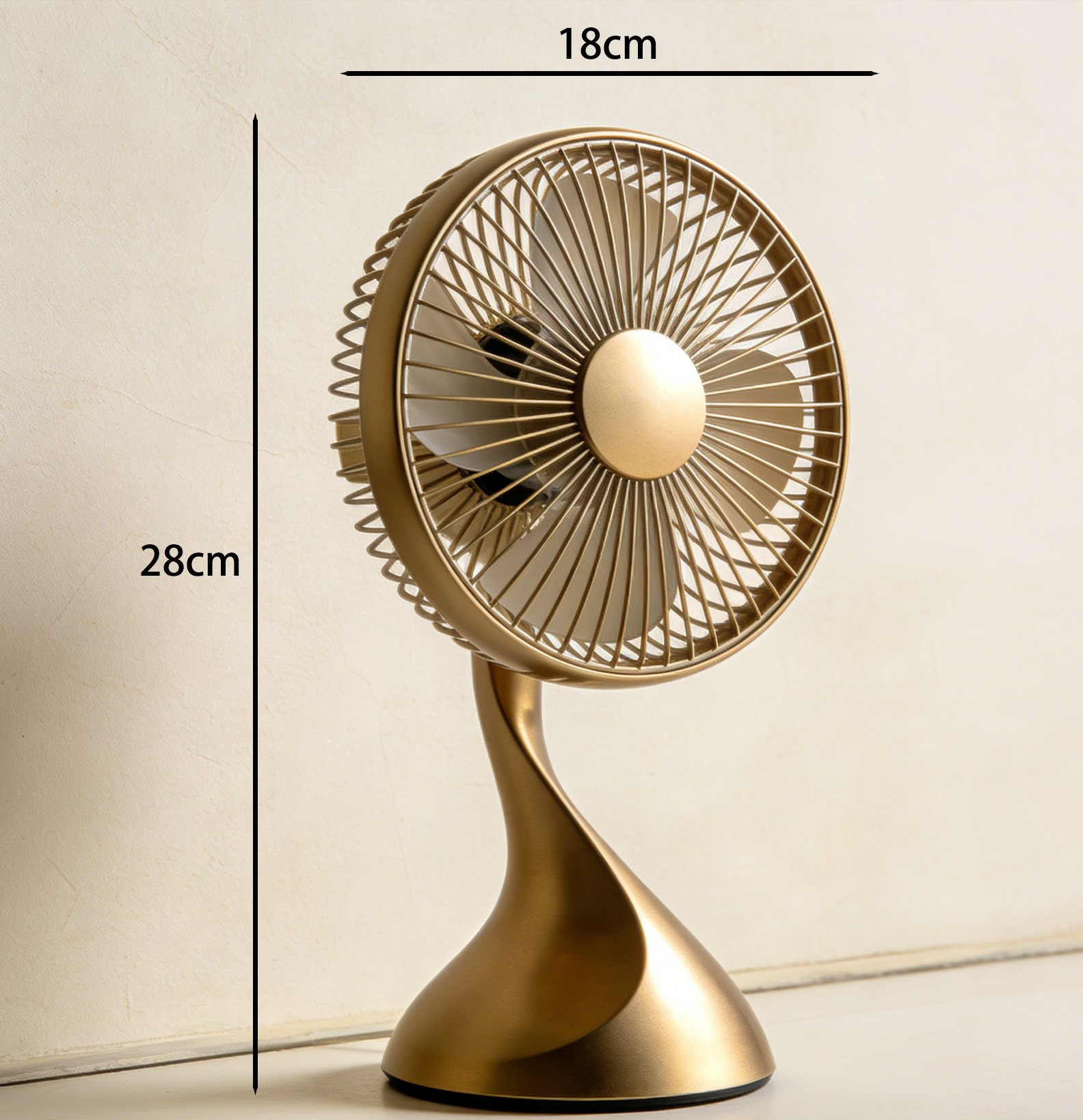 Compact desktop fan with stylish S-shape