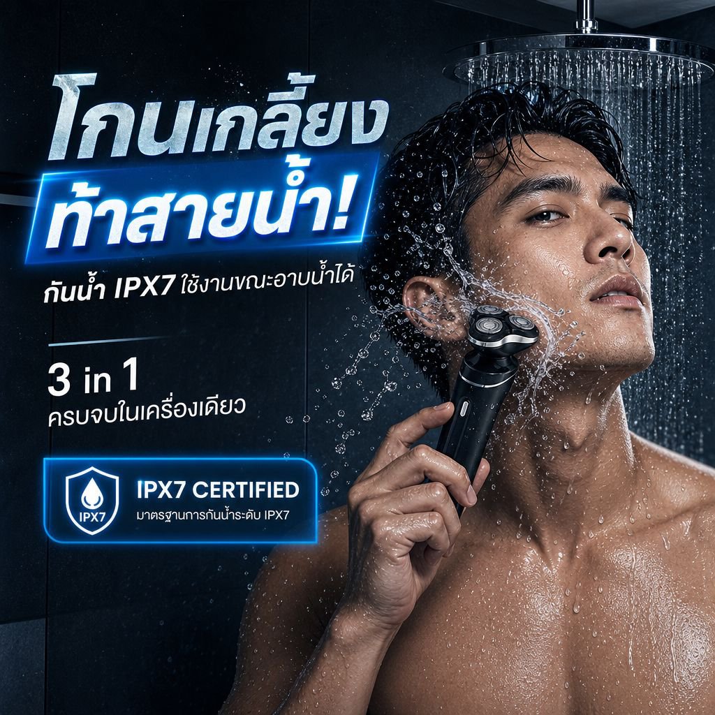 เครื่องโกนหนวดไฟฟ้าแม่เหล็ก 3-in-1 ล้างน้ำได้ทั้งตัว