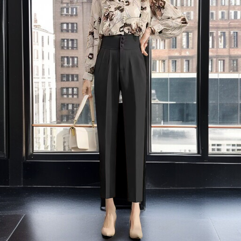 정장바지 여 슬림 배기팬츠 하이웨스트 봄 와이드 캐주얼 정장바지 9부 배기팬츠 작업복 여성