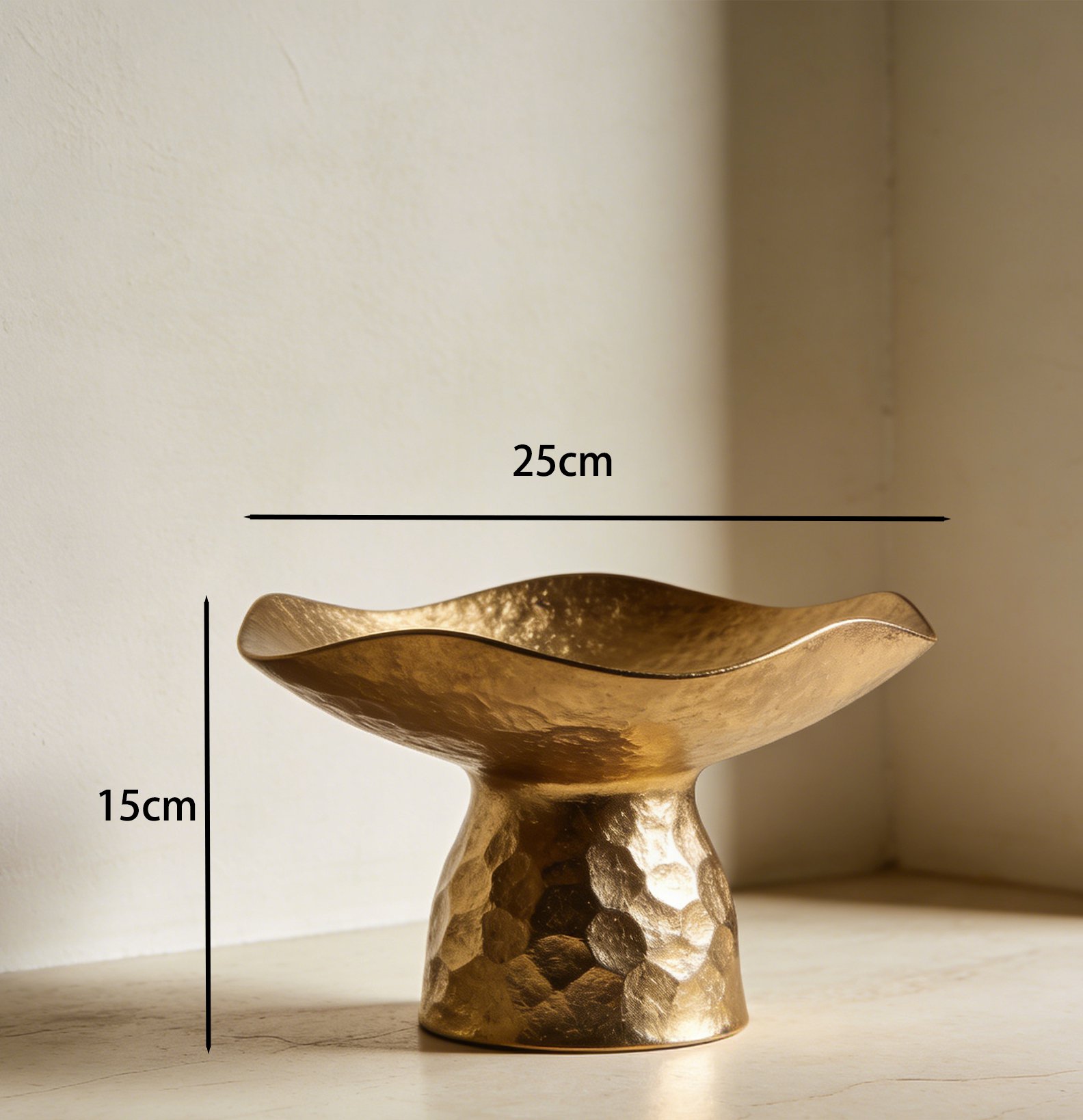 Close-up of hammered gold texture on tall tray