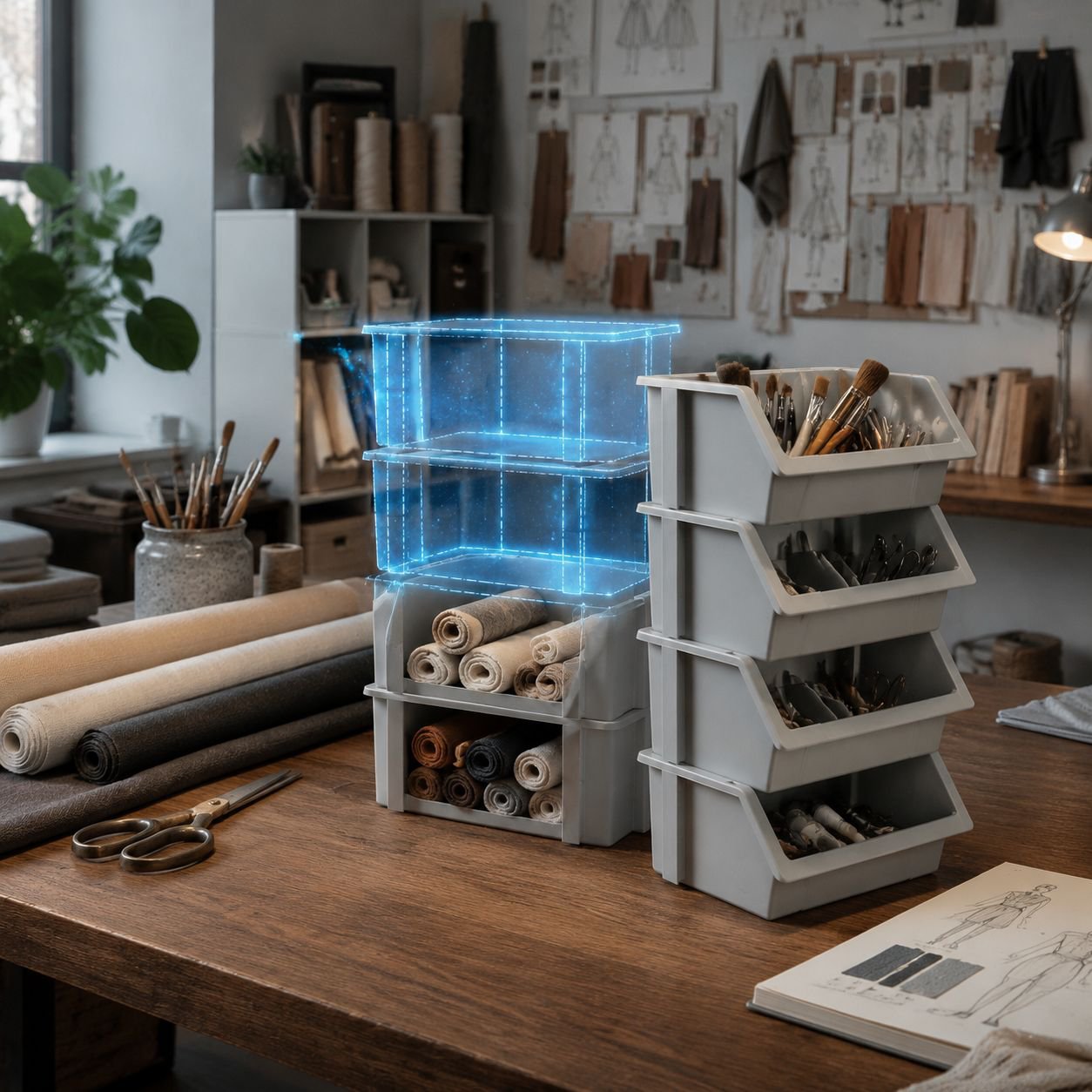 Neat and tidy desk setup using multifunctional stackable organizer