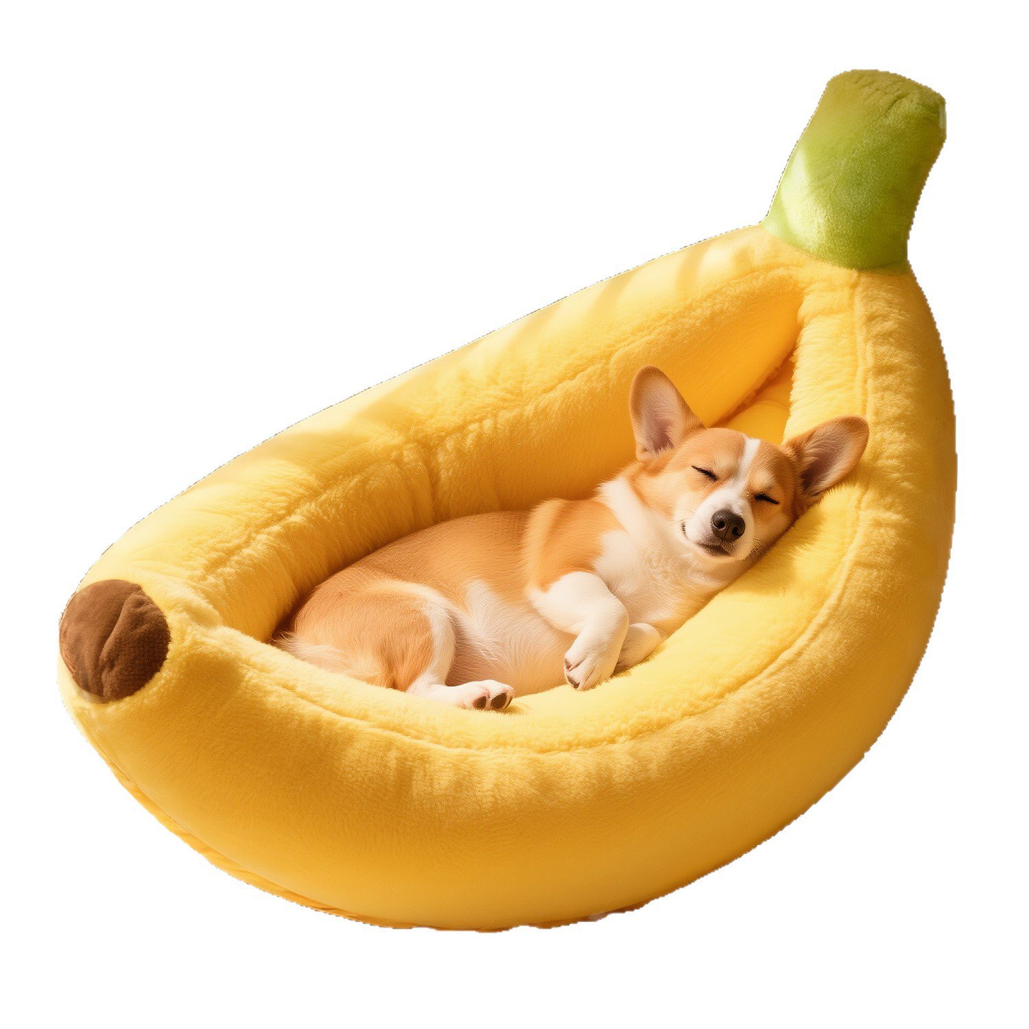 Banana-shaped plush pet bed for cats and dogs, warm in autumn and winter, filled with PP cotton, rem
