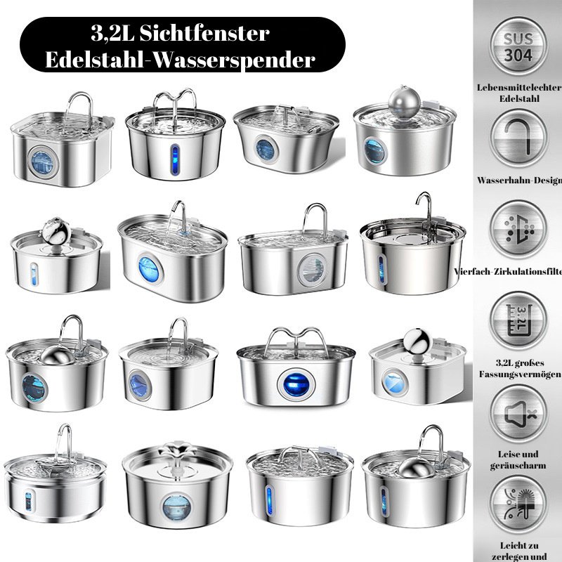 Edelstahl-Katzenbrunnen mit Filtersystem