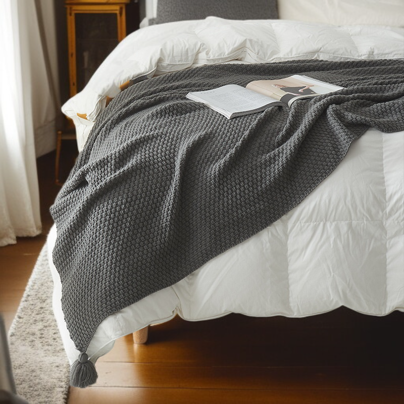 ソファフリンジニットブランケット全体画像