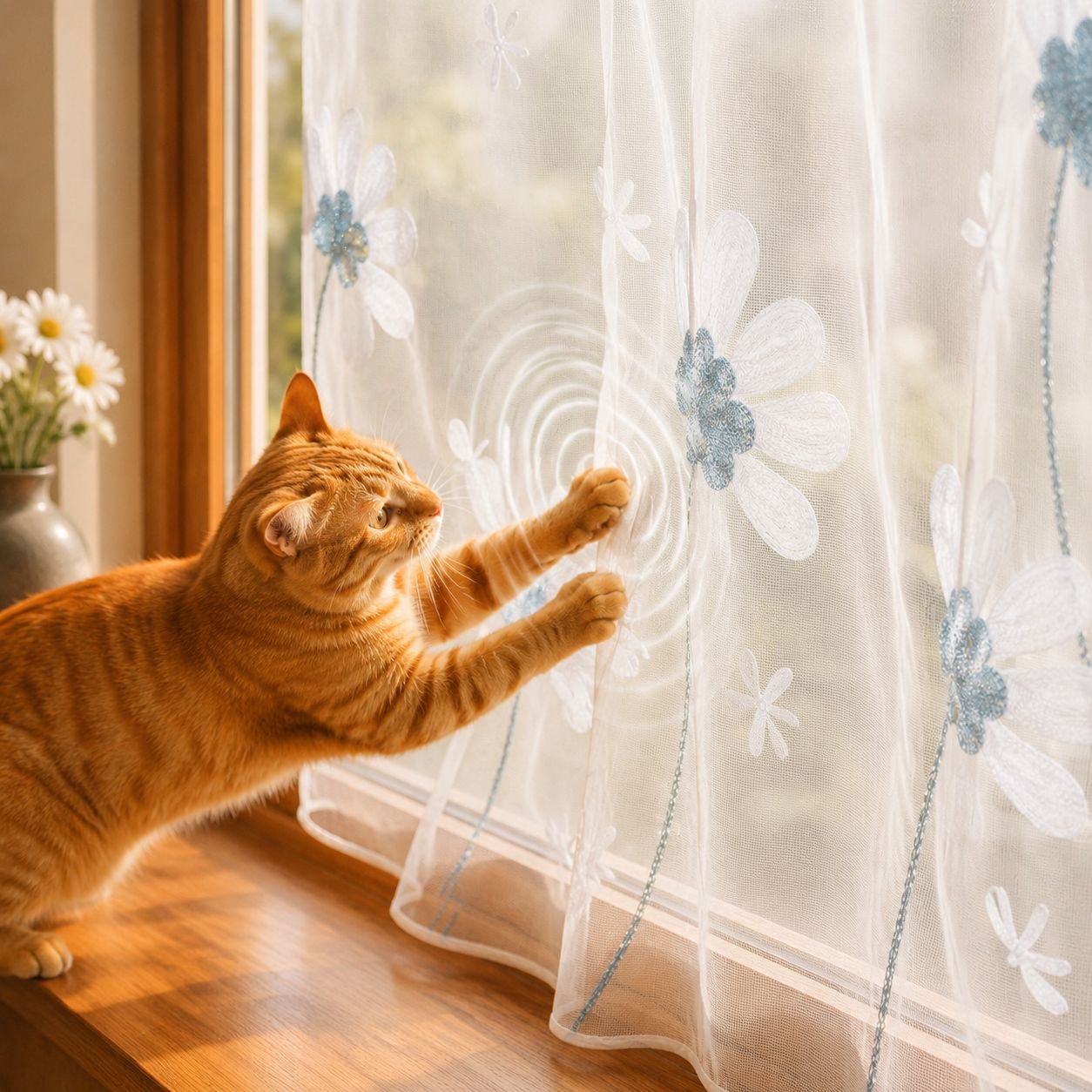 Chrysanthemum Pattern Transparent Window Screen, Modern Home Living Room Curtain