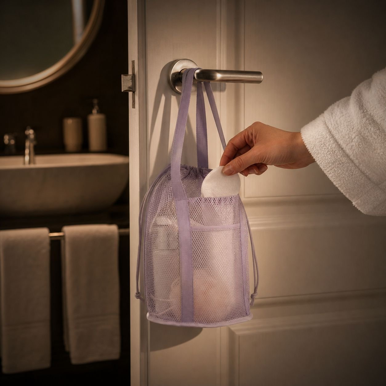 Portable mesh wash bag with zipper