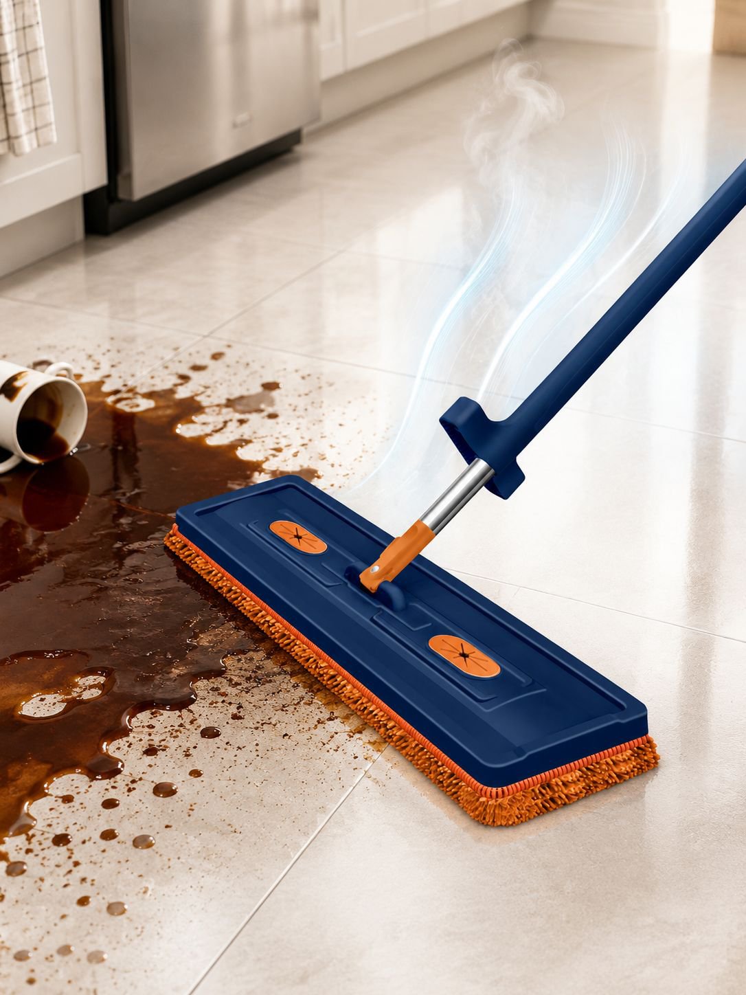 Dry and wet mop with self-wringing feature