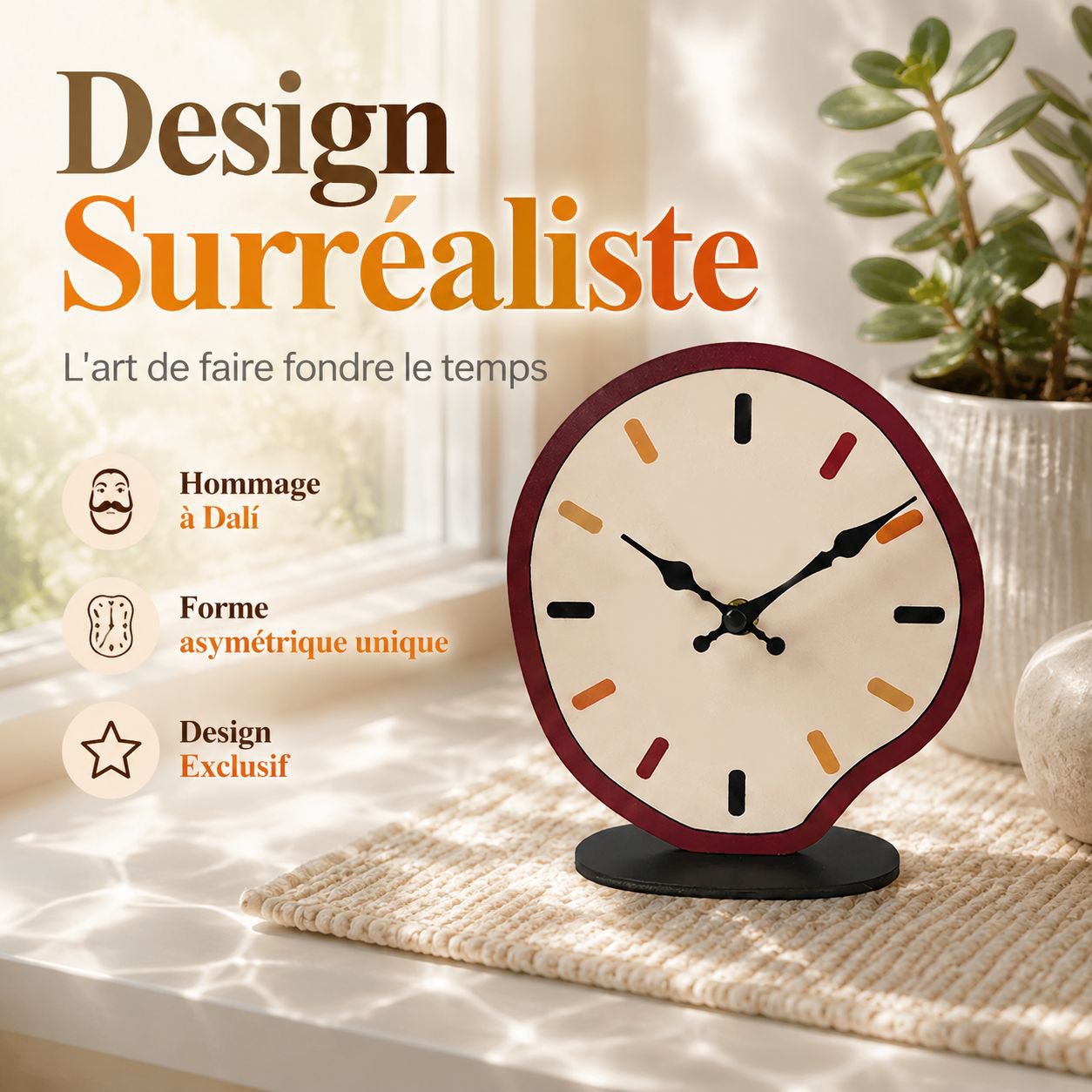 Horloge de bureau décorative en bois style nordique, silencieuse