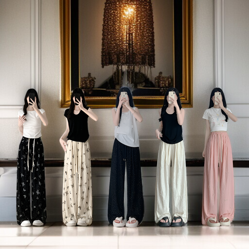 レディース春秋用ハイウエストワイドレッグパンツ着用例