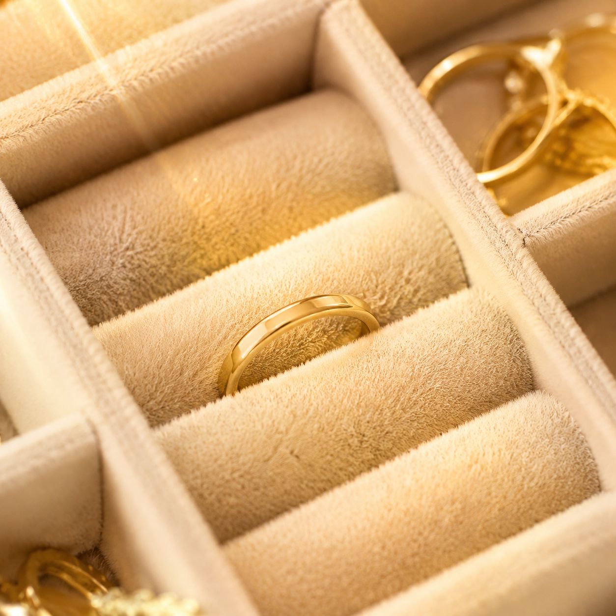 Compartiments organisateurs de bijoux dans la boîte