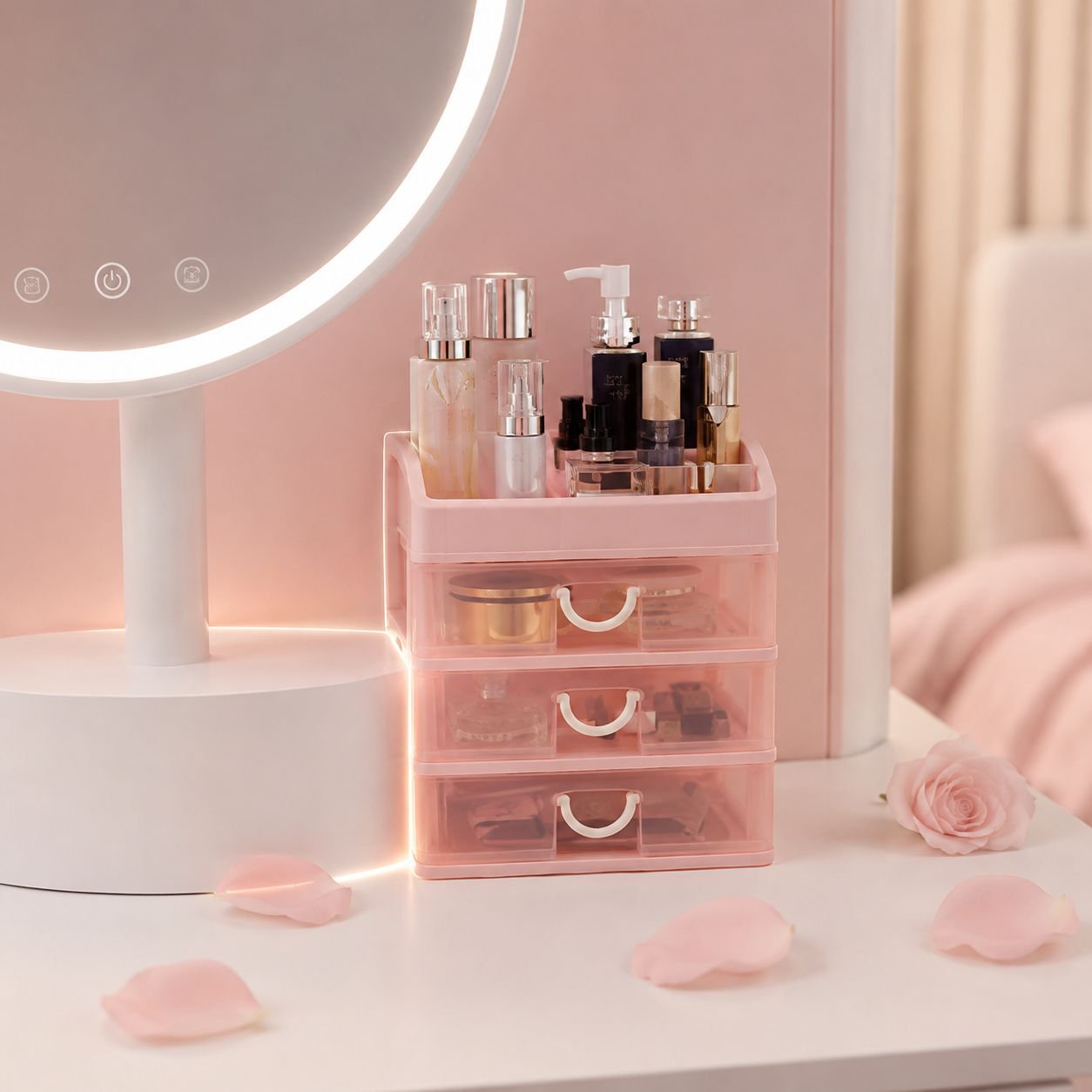 Makeup organizer with pull-out drawers for lipstick
