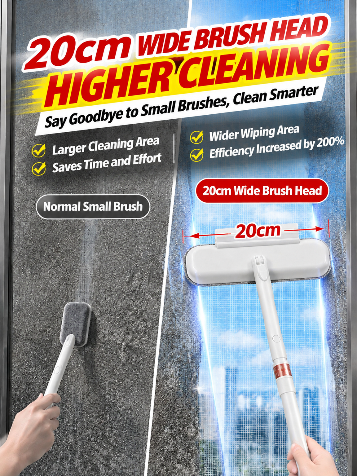 Using the double-sided brush to clean a window screen