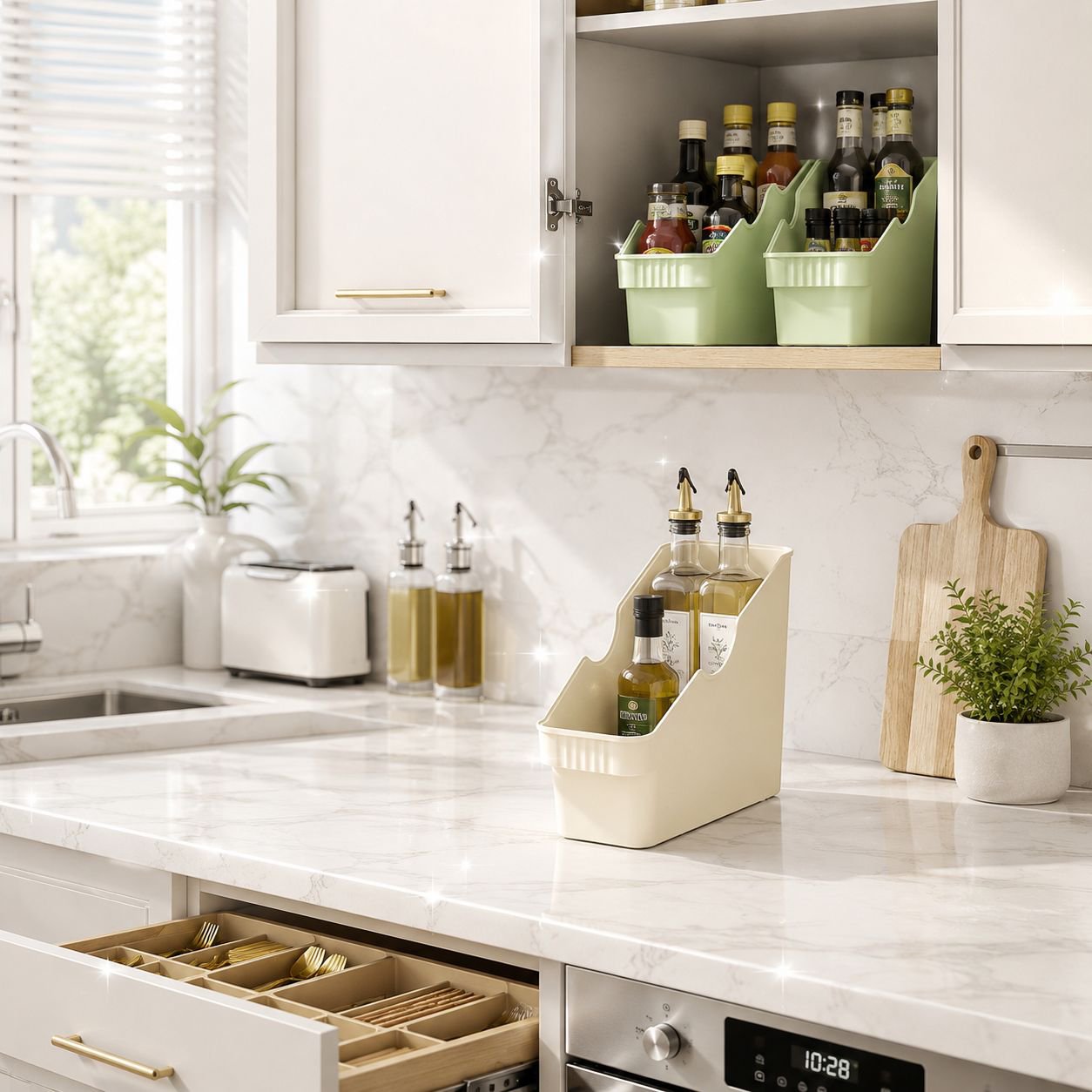 Stylish plastic kitchen storage solution for bottles and knives