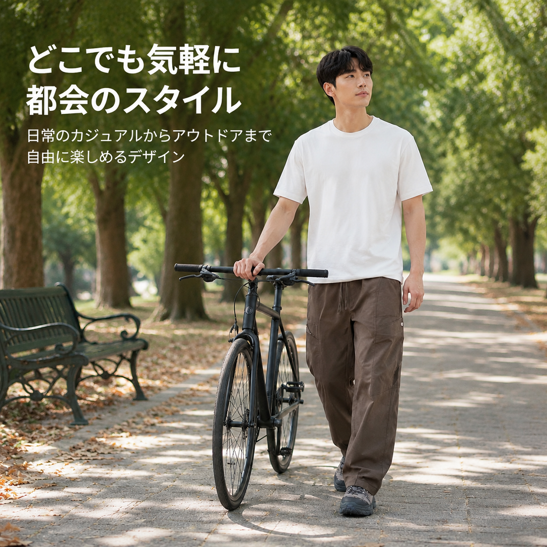 アメリカンスタイルのワークウェアカジュアルパンツ（メンズ）、春らしいストレートレッグのゆったりとしたフィット感、トレンディなワイドレッグのアウトドアハイキングパンツ。