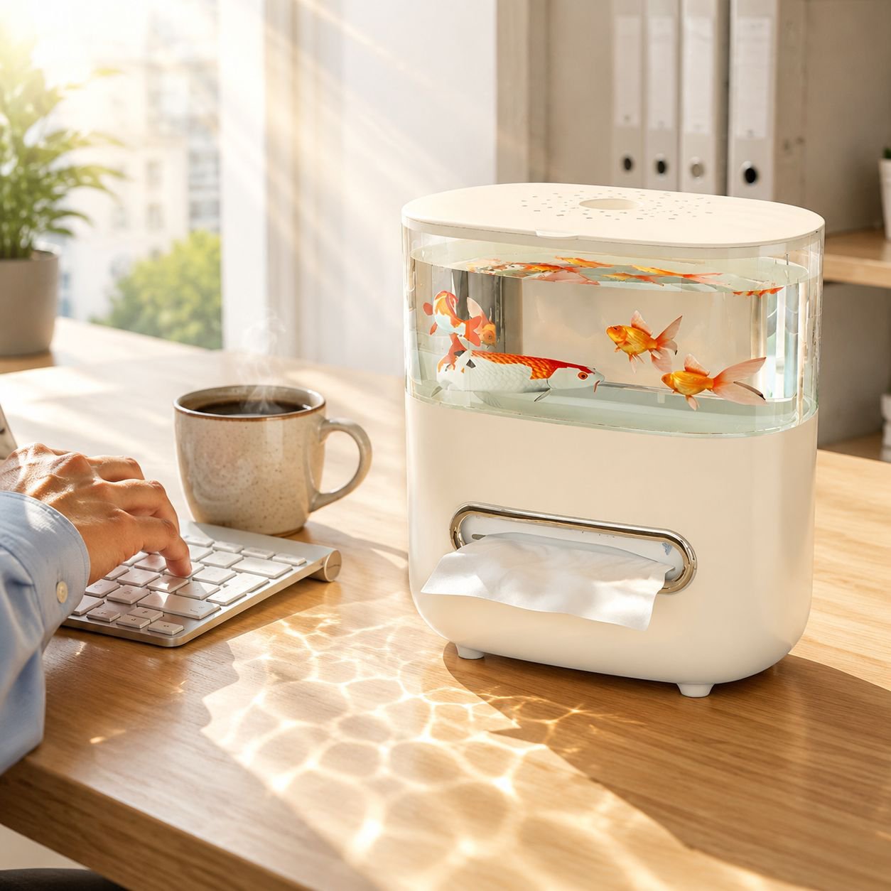High-value, multi-functional, transparent, fish tank-style desktop tissue box with large capacity an