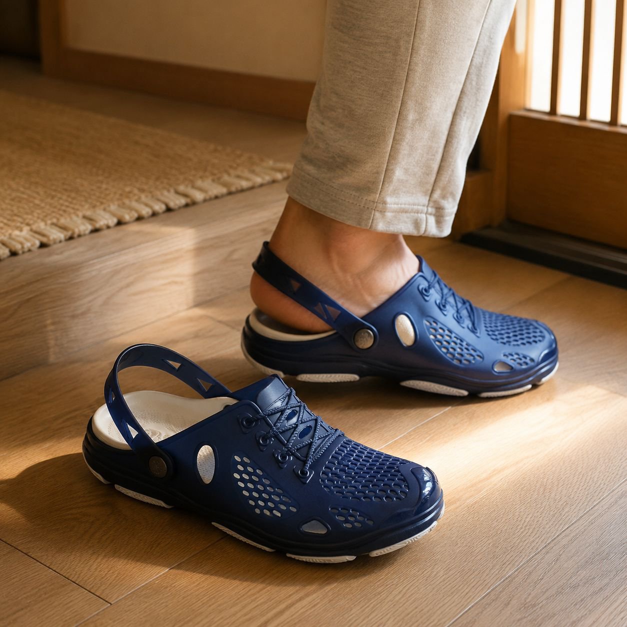 メンズおしゃれ半透明穴あきシューズ、夏用滑り止め通気スリッパ