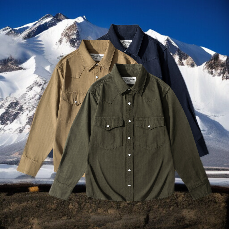 瑪瑙ボタン付きメンズ長袖シャツディテール