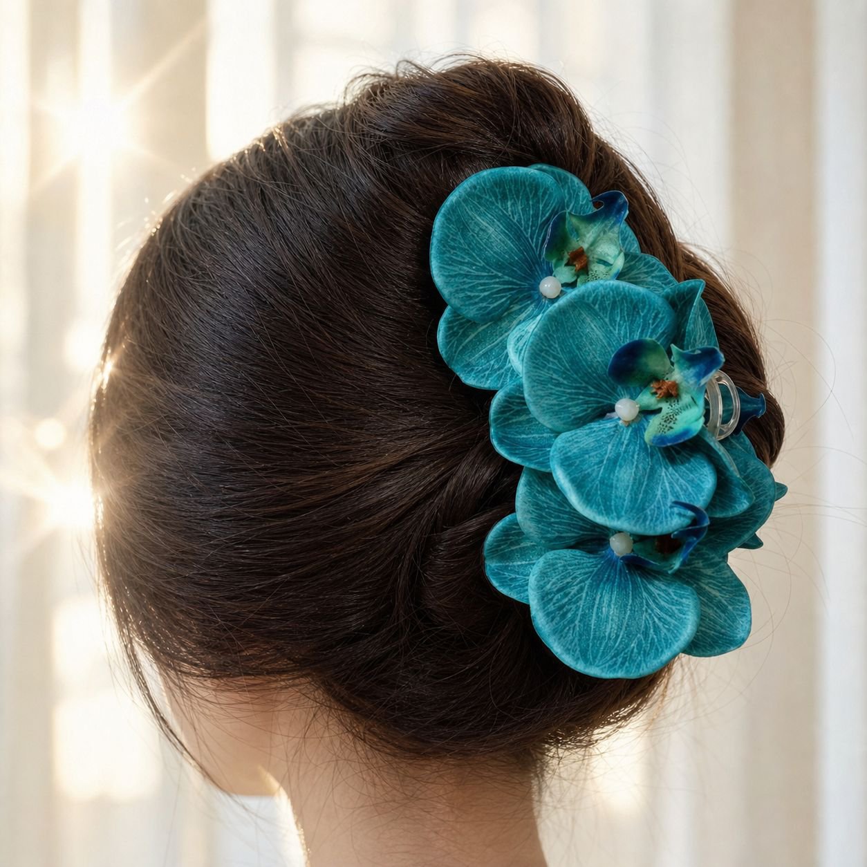 拡散染色された蘭のヘアクリップ、ヘアクリップ、フラワーシャーククリップ、女性向けの多用途で高級感のあるヘアアクセサリー。