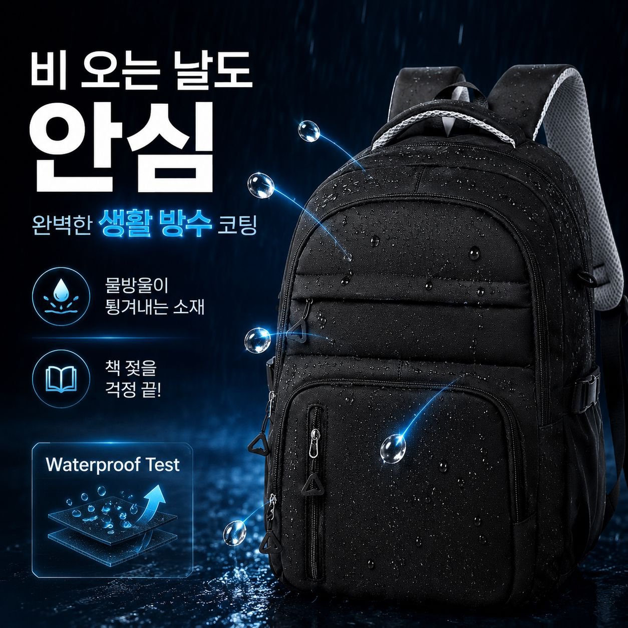 여학생용 멀티포켓 나일론 백팩 캐주얼 여행 대용량 책가방