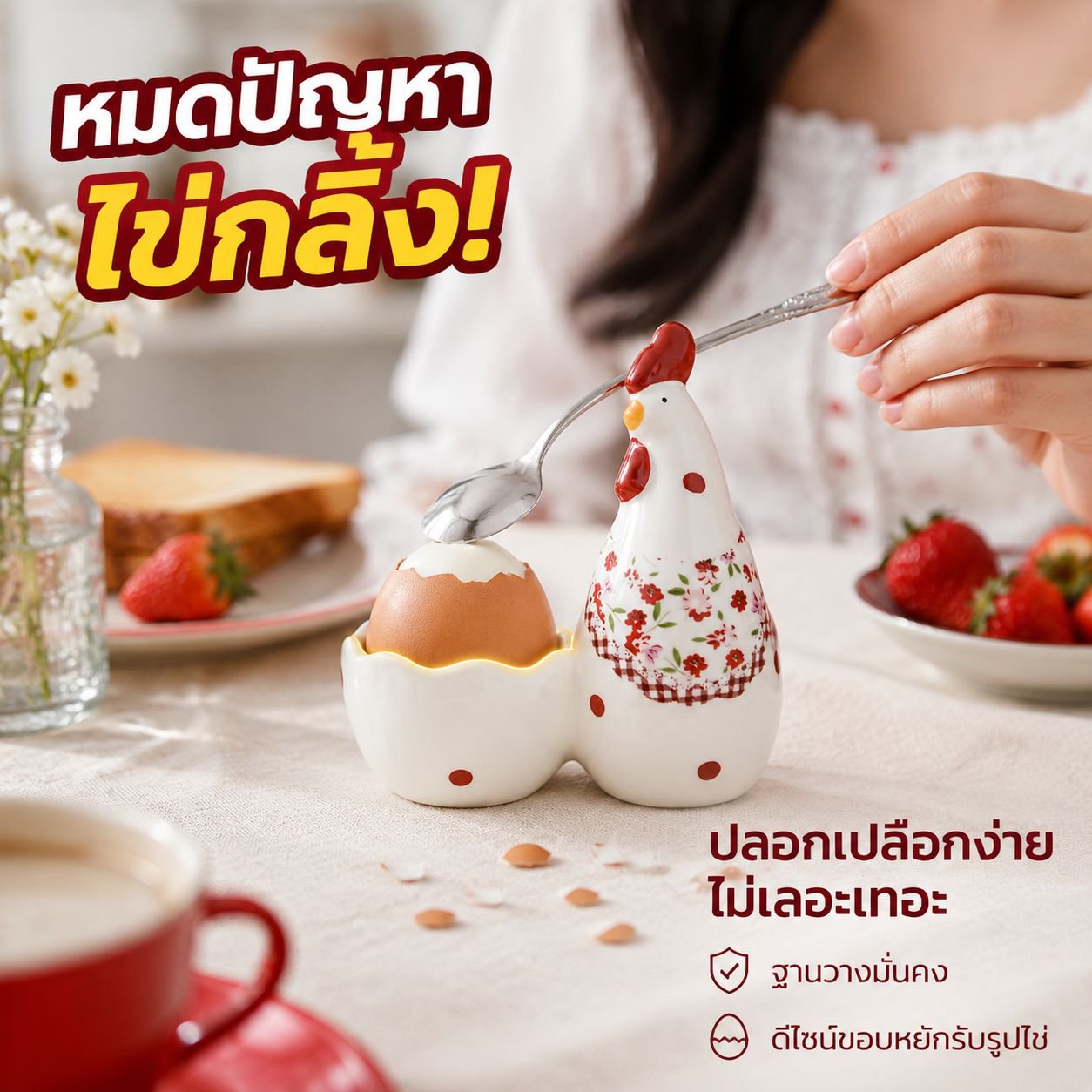 ถ้วยไข่เซรามิคลายไก่แดงสุดสร้างสรรค์ ยี่ห้อเฟิง