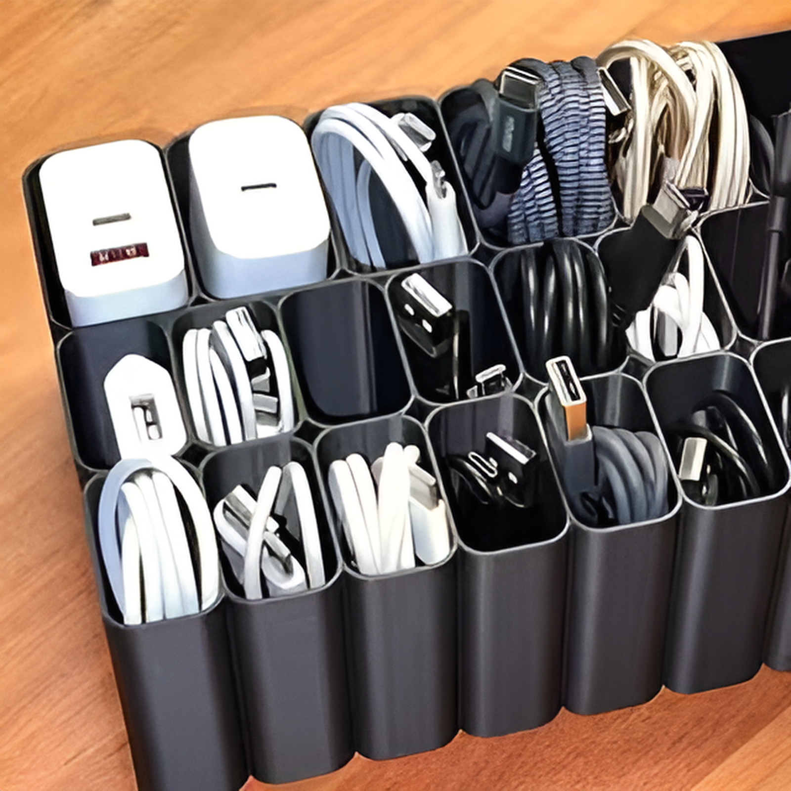 New temu data cable organizer desktop cable organizer charging cable box with multiple compartments