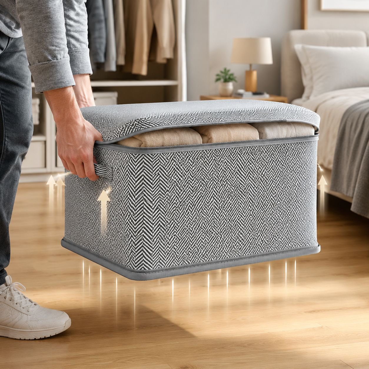 Kleiderschrank ordentlich mit Aufbewahrungsboxen