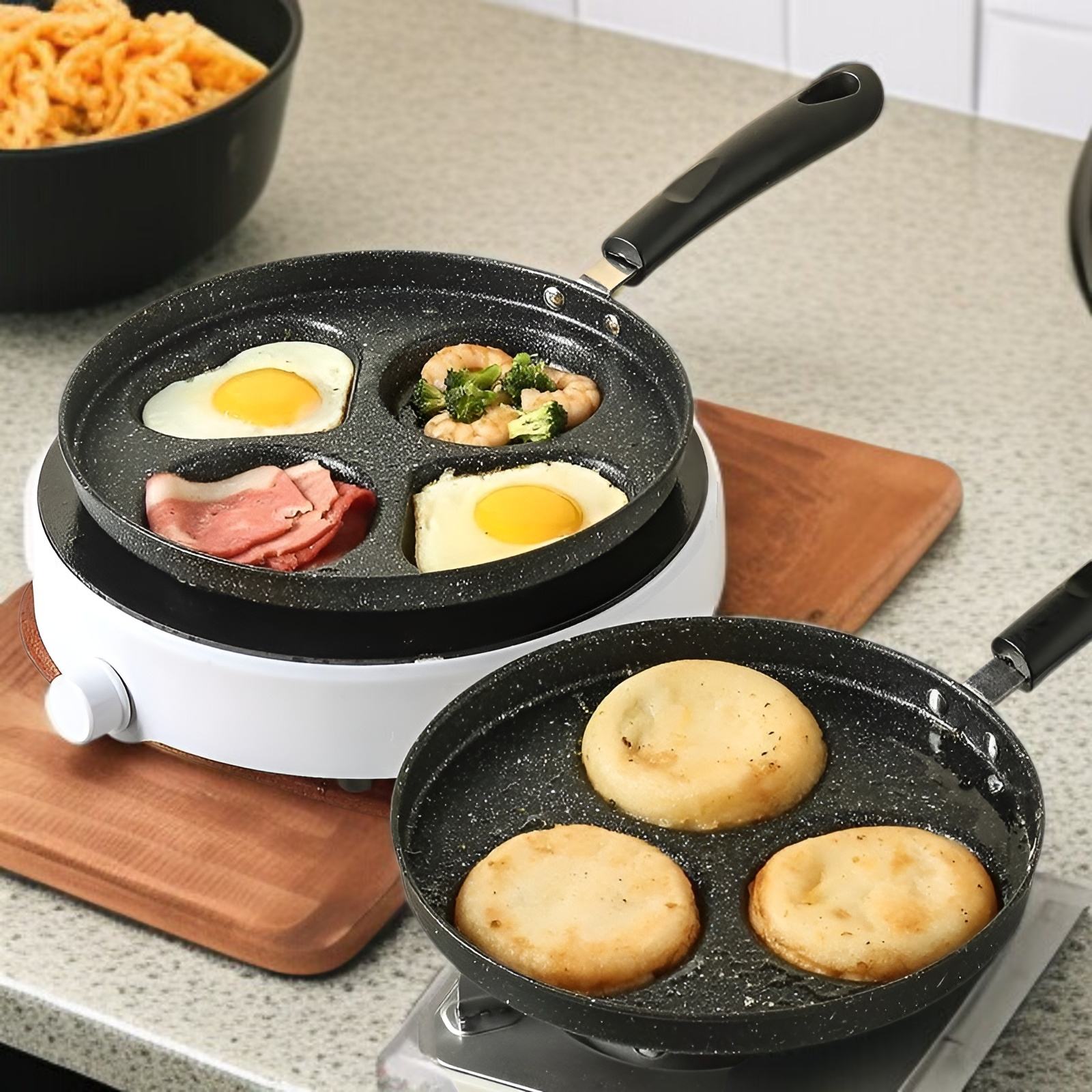 オムレツパン、医療用石目玉焼きオムレツアーティファクト、小さなフライパン、ノンスティックフライパン、朝食用卵ハンバーガーパンが大好き