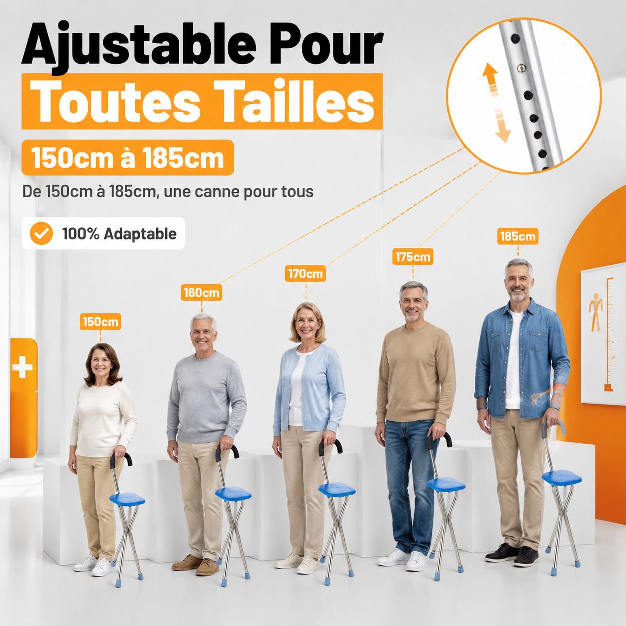 Tabouret Canne Pliable Triangulaire Renforcé
