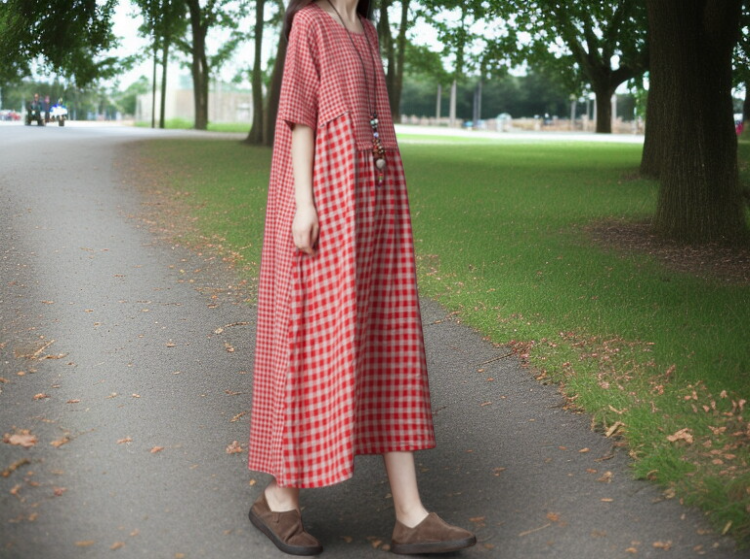 春夏にぴったりなゆったりシルエットのチェック柄ワンピース